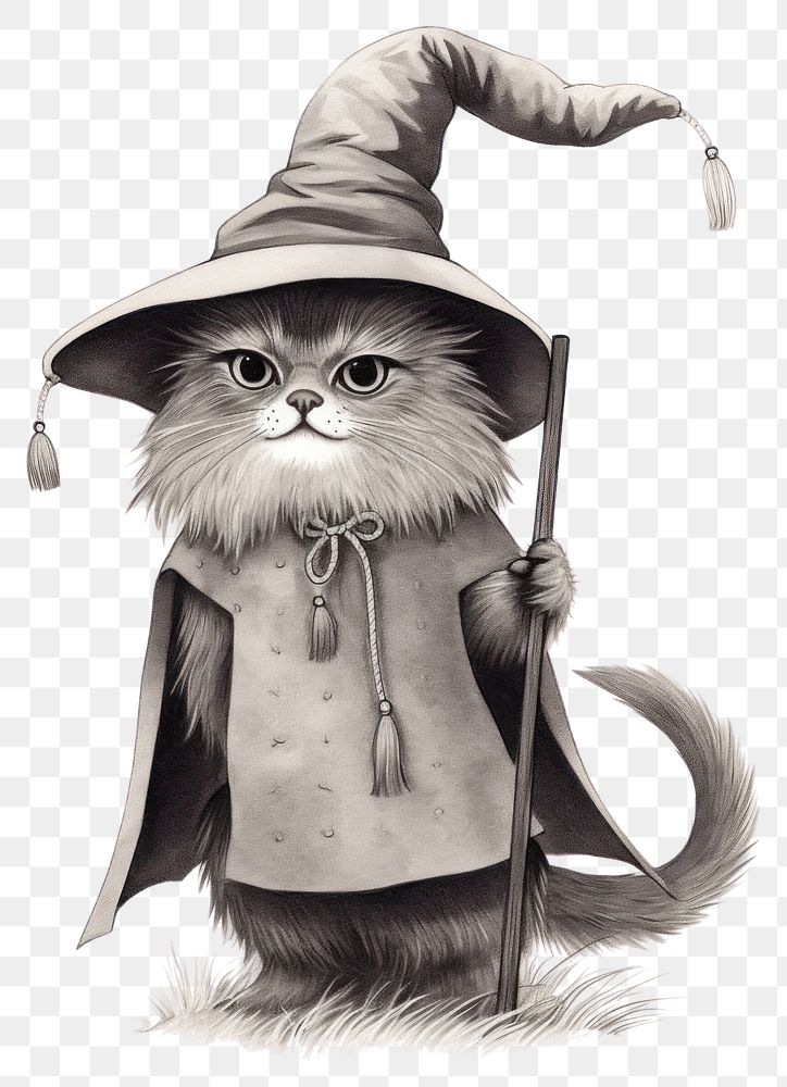 PNG A wizard cat character drawing portrait animal.