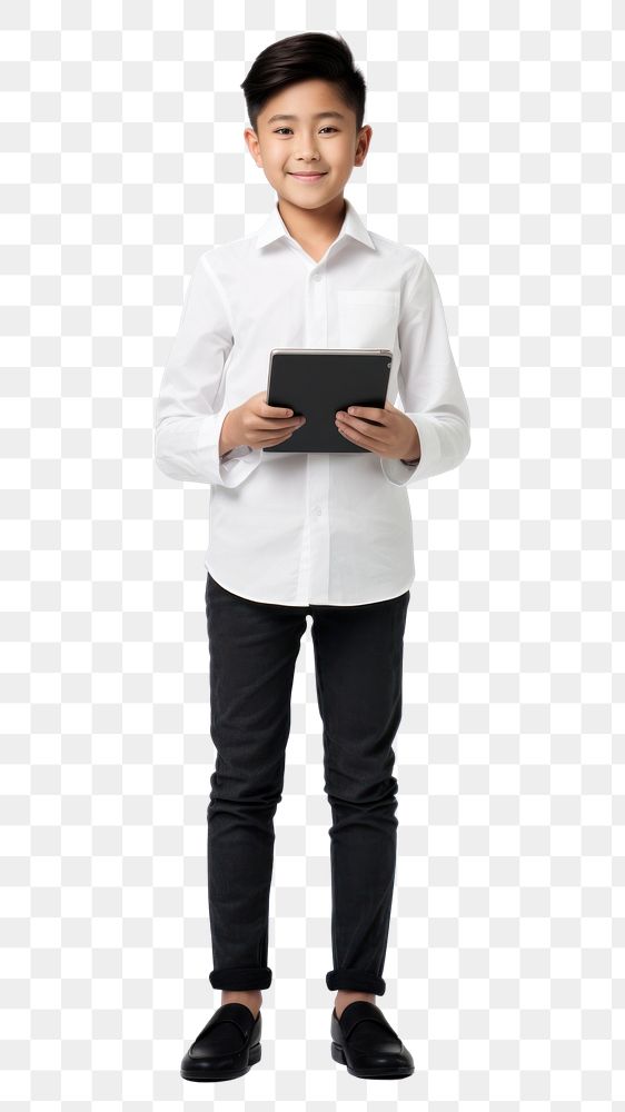 PNG Asian boy student using tablet white background architecture technology.