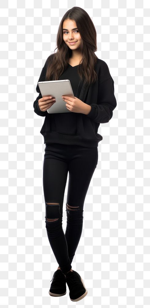 PNG Girl student using tablet computer standing portrait.