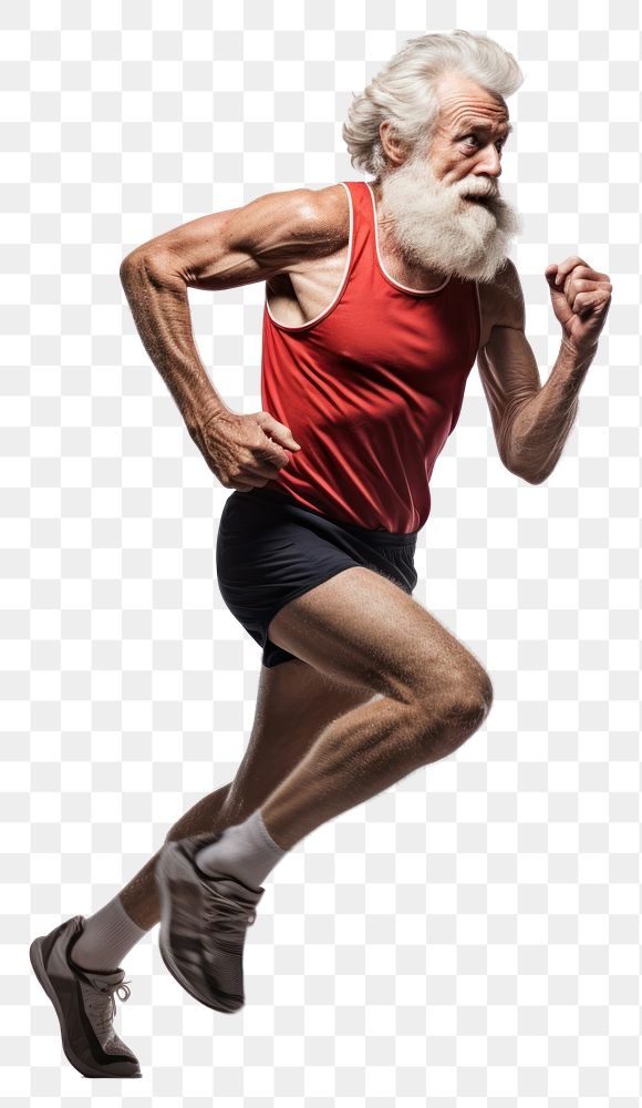 PNG Old man athlete running footwear adult white background.