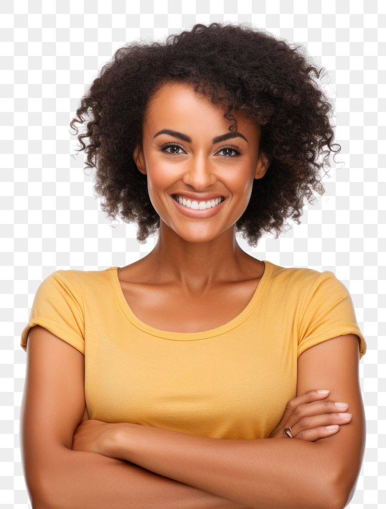 PNG Smiling tan woman cross arms pose portrait smile adult.