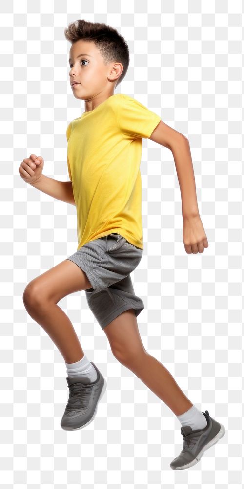 PNG  A boy wearing sport cloth running footwear jumping sports.