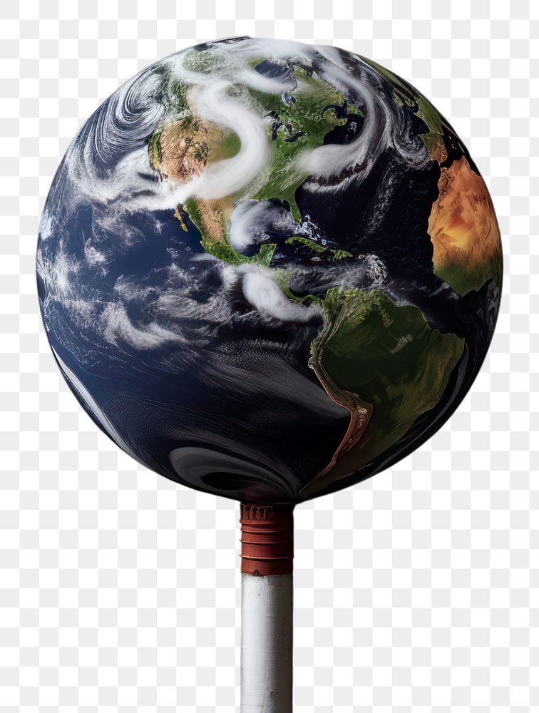 PNG  A factory release smoke to the world globe planet space black background. AI generated Image by rawpixel.