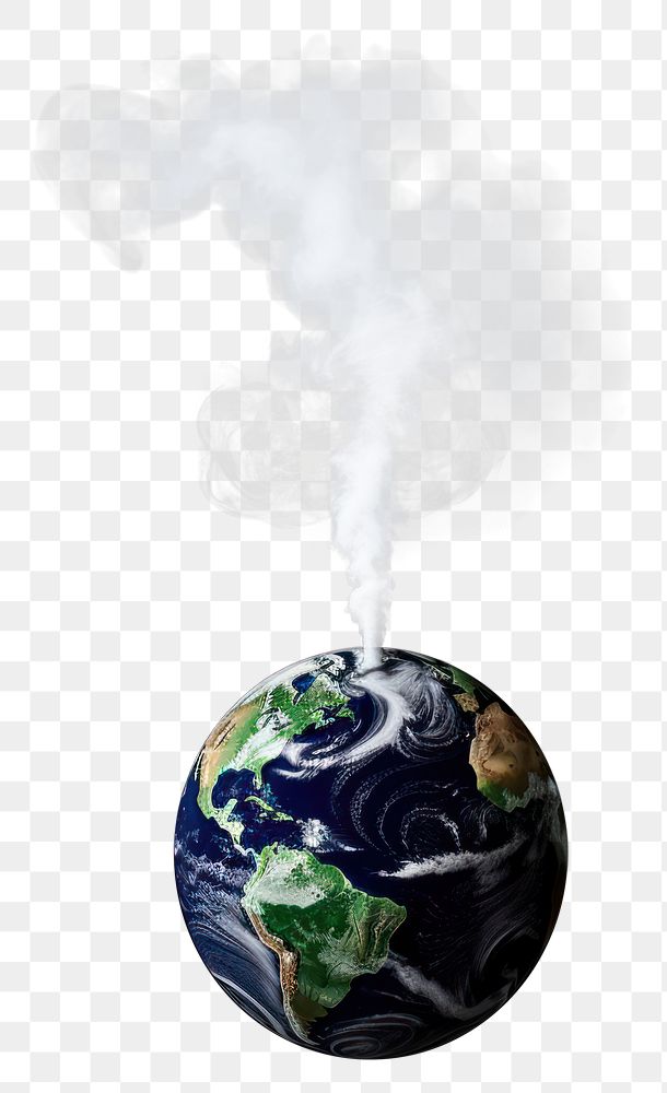 PNG  A factory release smoke to the world globe planet space black. AI generated Image by rawpixel.