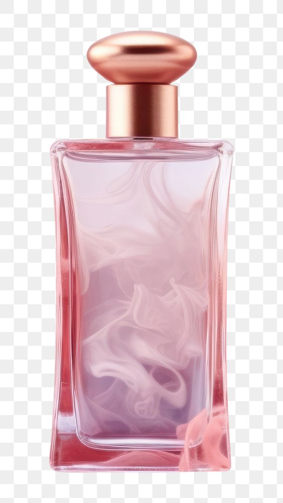 PNG  A perfume bottle infront of the pink smoke cosmetics purple glass. AI generated Image by rawpixel.