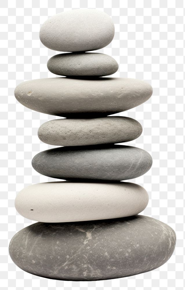 PNG  A seven stacked stone pebble white background relaxation.