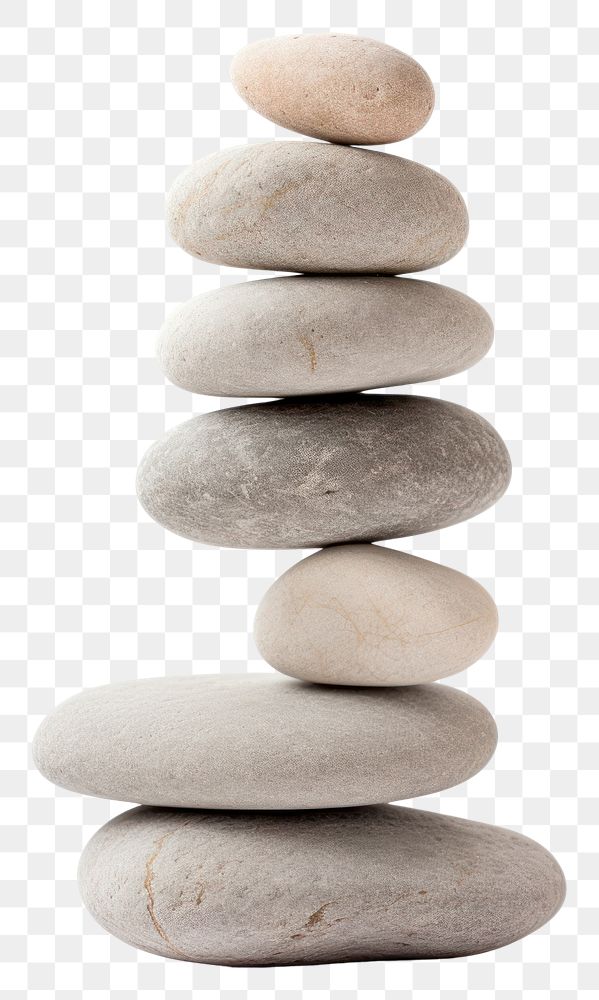 PNG  A seven stacked stone pebble rock white background.