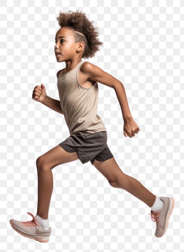 PNG  An African boy wearing sport cloth running sports child white background.
