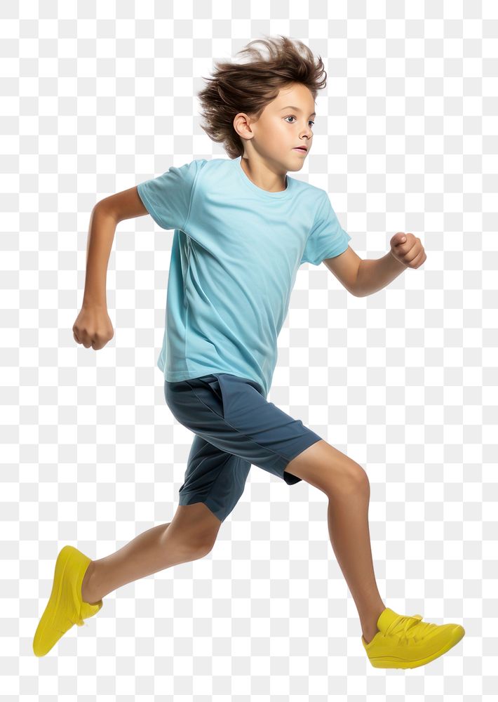 PNG  An eight year old wearing modern sport cloth running jumping jogging sports.