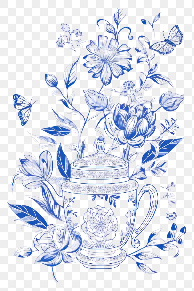 PNG Tea porcelain pattern drawing.
