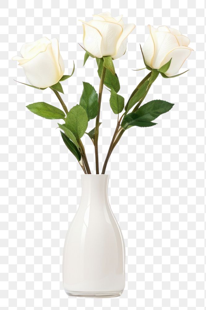 PNG Blooming white roses vase flower plant.