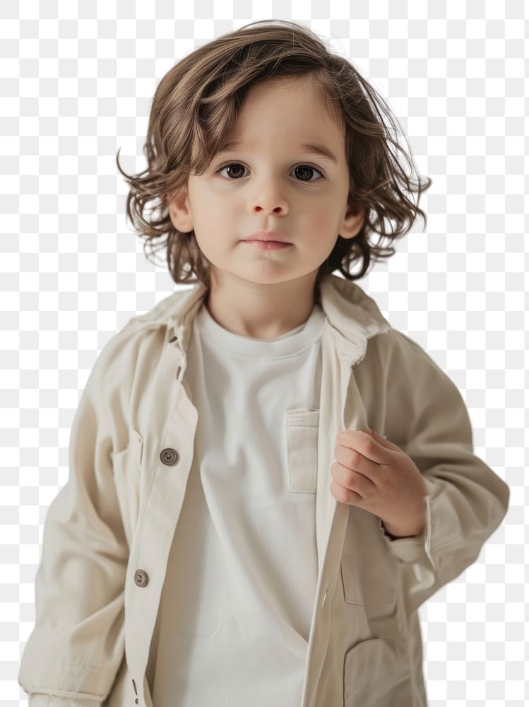 PNG Toddler cream shirt mockup portrait child.
