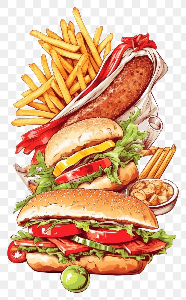 PNG  Hamburger ketchup lunch fries.