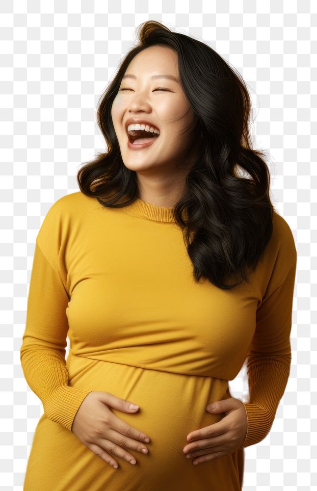 PNG  Happy Pregnant asian Woman pregnant laughing adult.