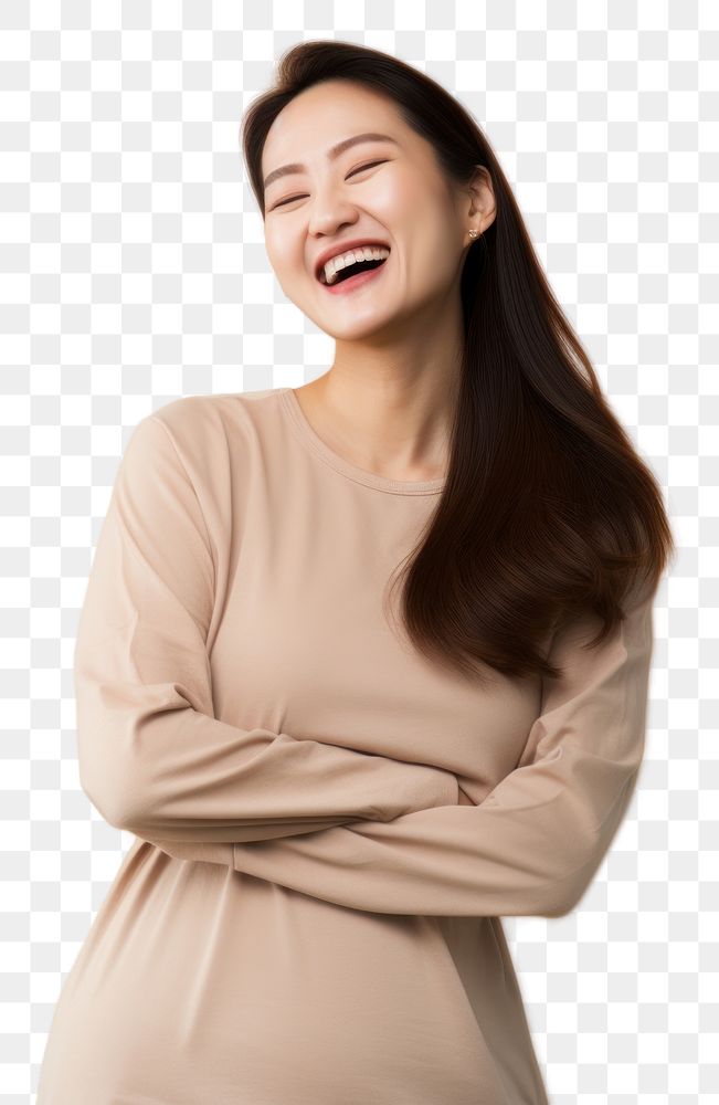 PNG  Happy Pregnant asian Woman laughing adult happy.