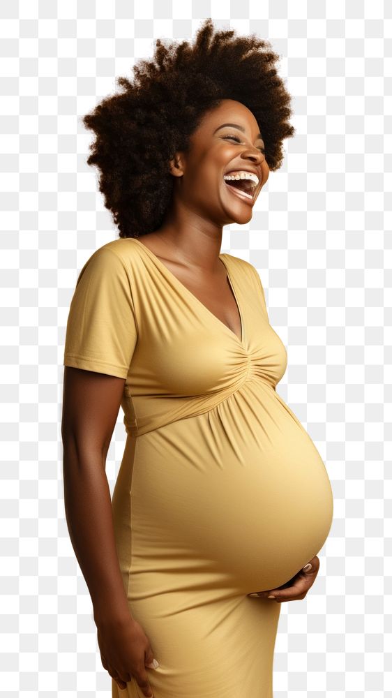 PNG  Happy Pregnant black Woman pregnant portrait laughing