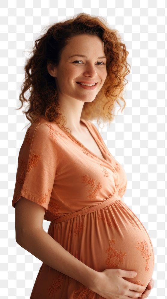 PNG  Happy Pregnant caucasian Woman pregnant portrait adult.