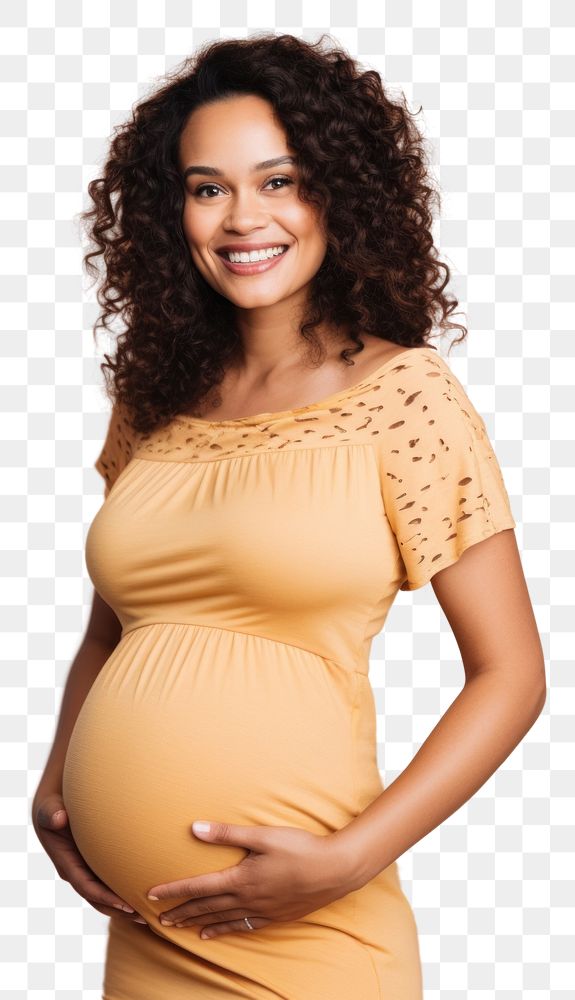 PNG  Happy Pregnant mixed race Woman pregnant portrait sleeve.
