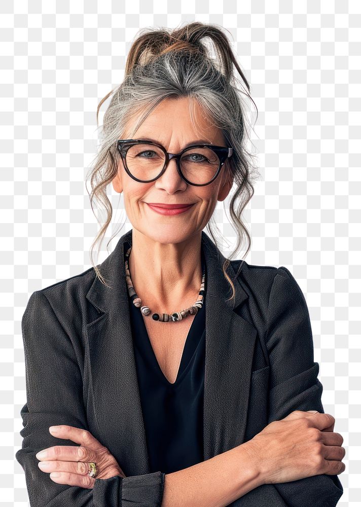 PNG Good-looking middle-aged businesswoman with arms crossed portrait glasses smiling.