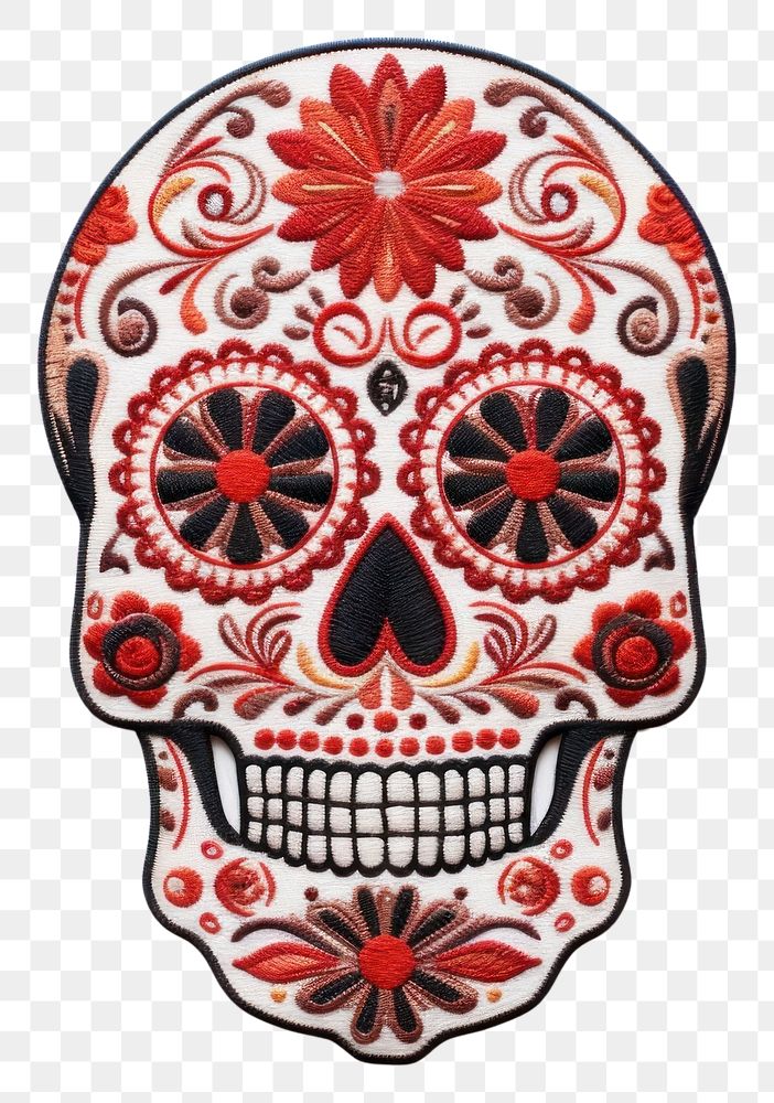 PNG Skull in embroidery style pattern art representation.