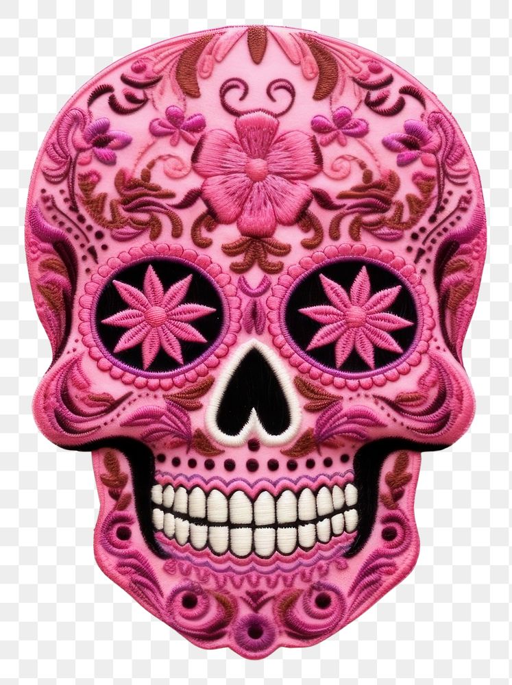 PNG Pink skull in embroidery style purple representation celebration.