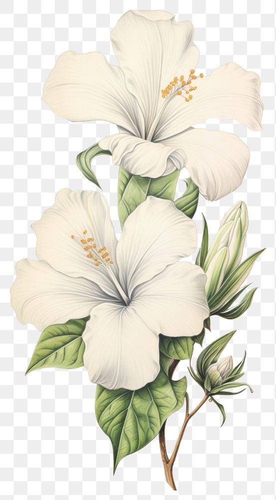 PNG White flower hibiscus blossom sketch.