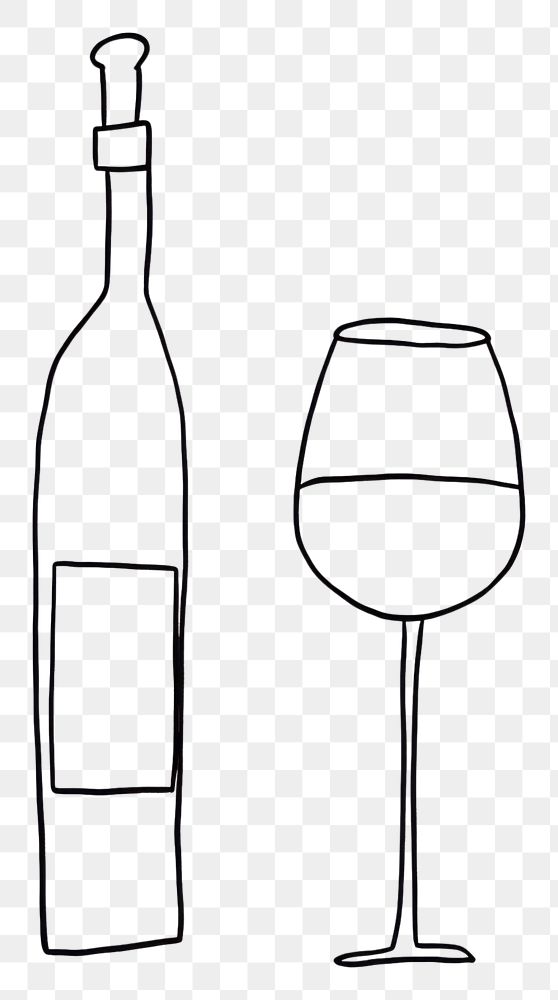 PNG Wine bottle and wine glasse sketch drink line.