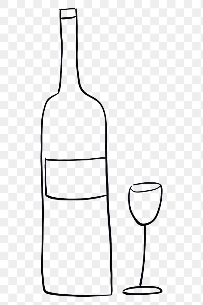 PNG Wine bottle and wine glasse sketch drink line