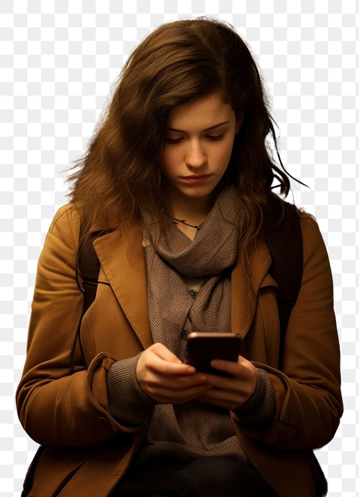 PNG  Smart phone sitting reading texting.