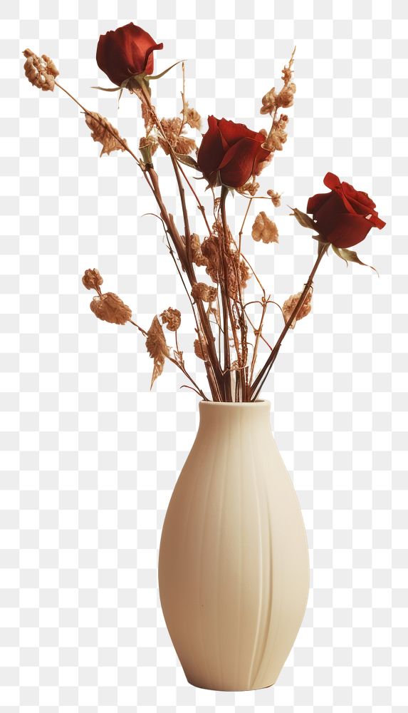 PNG  Dried red rose flower vase plant. AI generated Image by rawpixel.