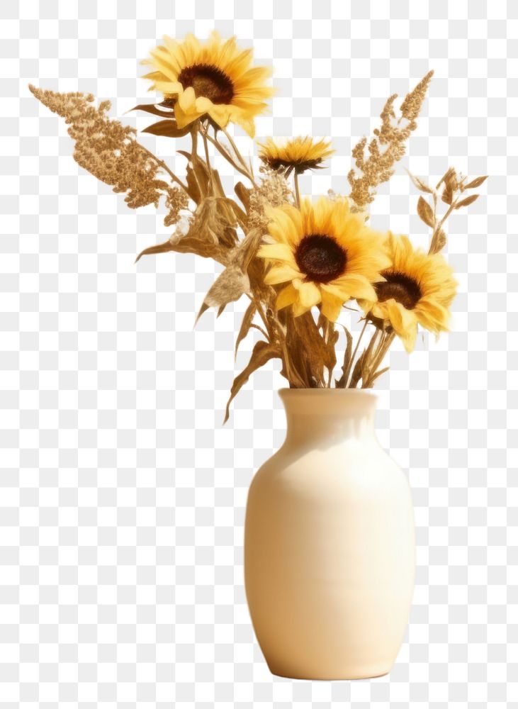 PNG  Dried sunflower vase plant white. AI generated Image by rawpixel.