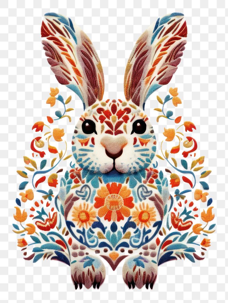 PNG The rabbit in embroidery style pattern animal mammal.