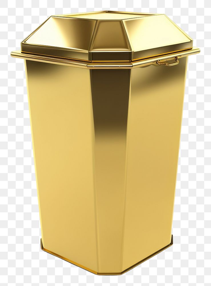PNG A recycle bin gold white background container.