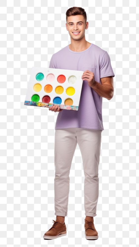 PNG  Young artist caucasian man holding a palette portrait standing adult. AI generated Image by rawpixel.