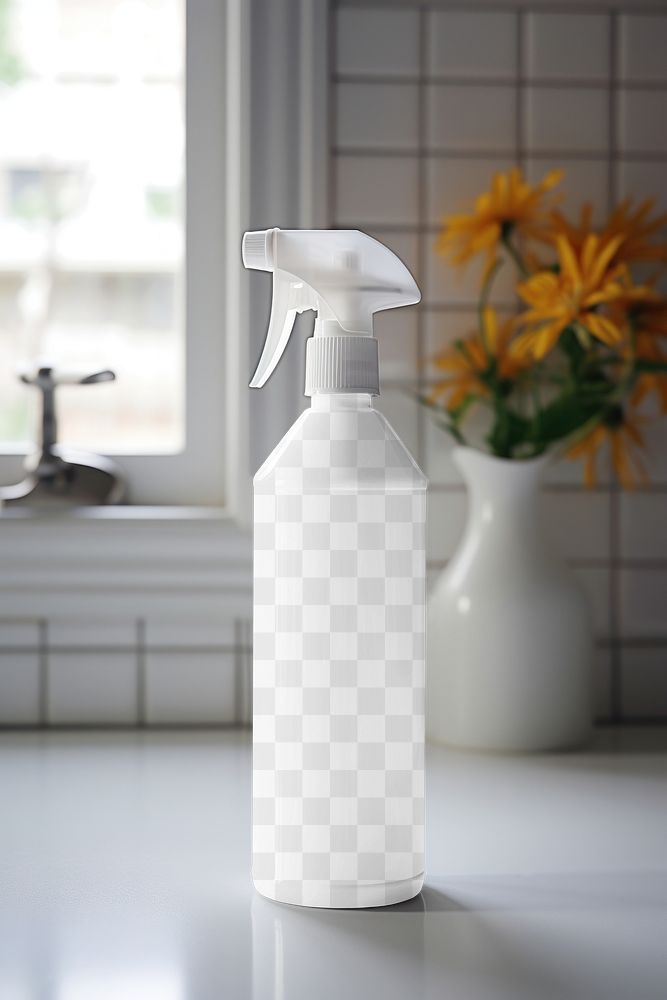 Spray bottle label png mockup, transparent design
