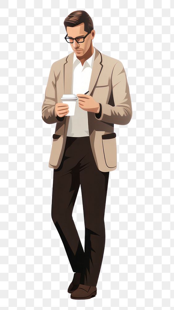 PNG Illustration of a businessman standing glasses blazer. AI generated Image by rawpixel.
