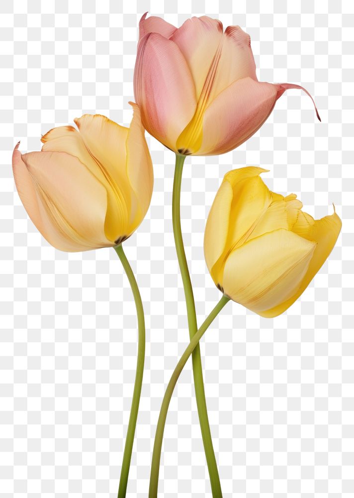 PNG Real Pressed yellow and pink tulip flowers petal plant inflorescence.