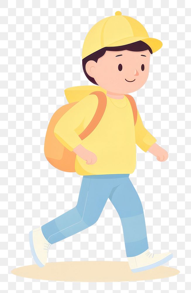 PNG Boy walking yellow hat white background. AI generated Image by rawpixel.