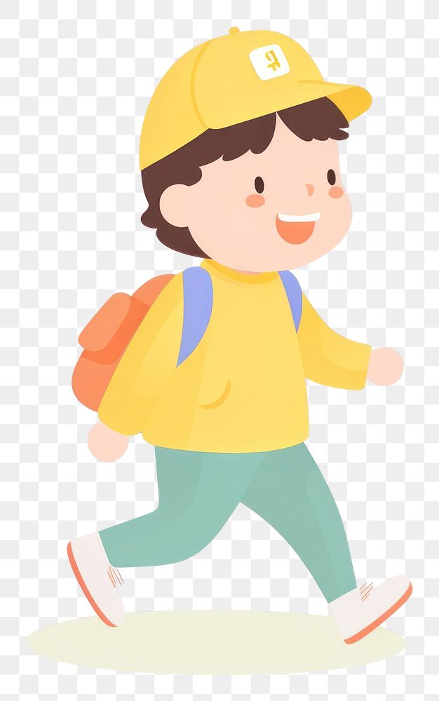PNG Boy walking yellow hat happiness. AI generated Image by rawpixel.