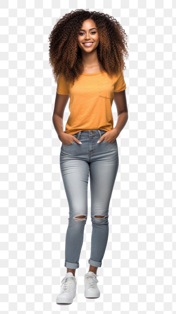 PNG African woman long hair pocket jeans denim.