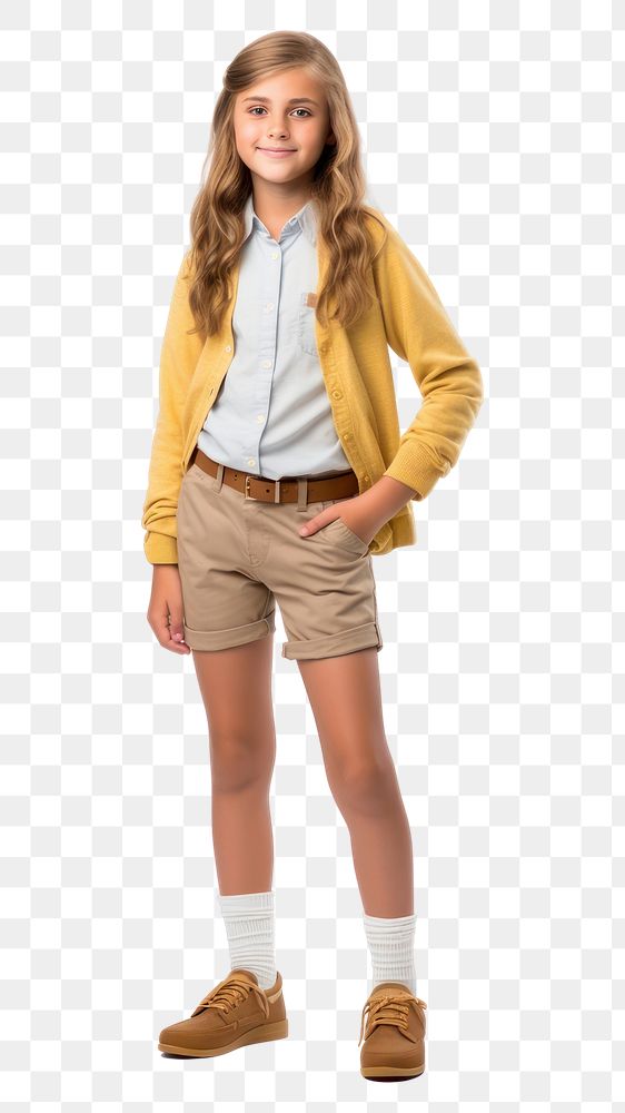 PNG Elementary school girl standing shorts sleeve.