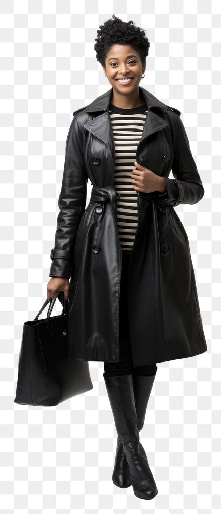 PNG Black woman overcoat footwear handbag.