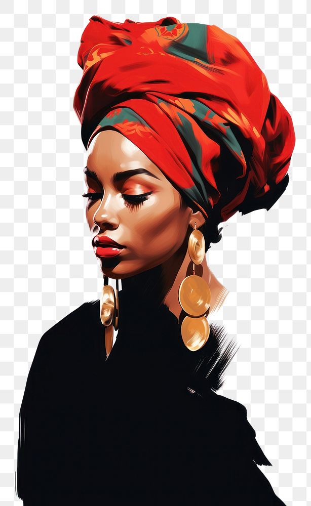 PNG Black woman portrait turban adult.