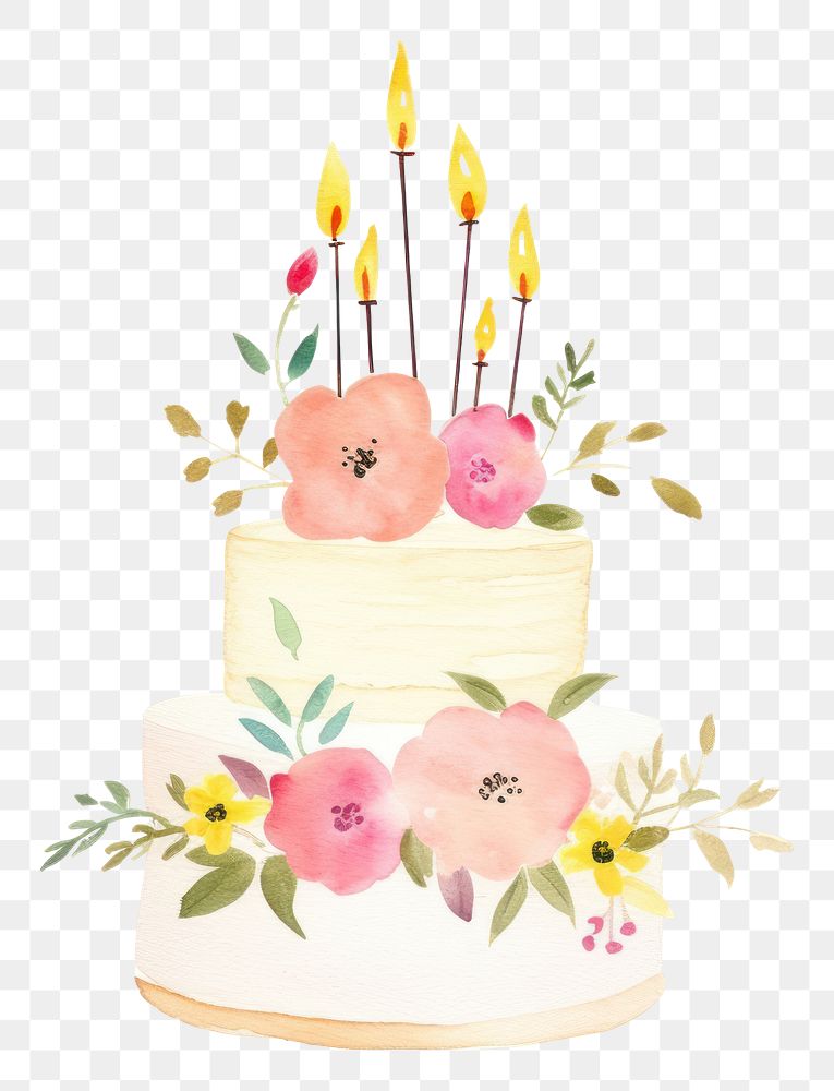 PNG Birthday cake hand drawn watercolor dessert food togetherness.
