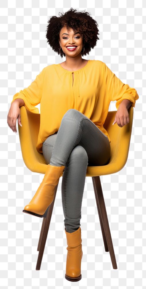 PNG African woman sitting on the chair furniture footwear adult. AI generated Image by rawpixel.