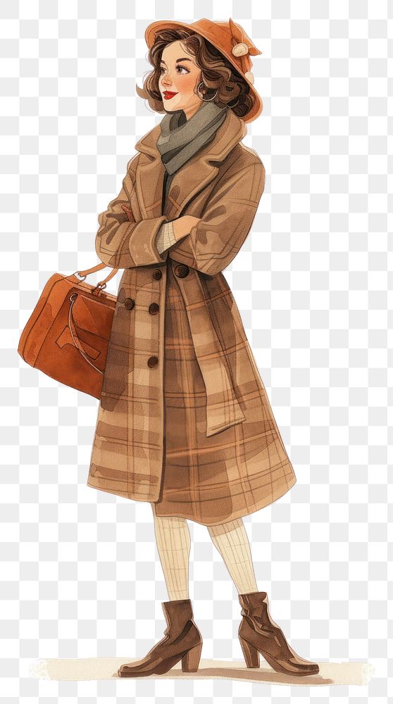 PNG Woman coat overcoat handbag.