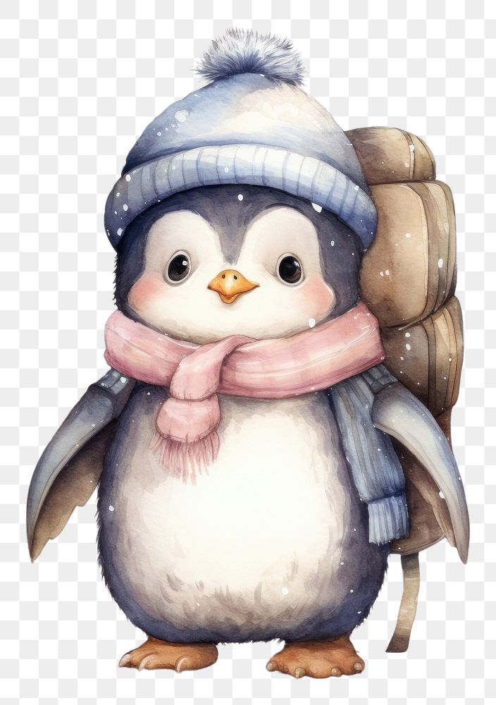 PNG  Cute baby penguin snow drawing winter. AI generated Image by rawpixel.