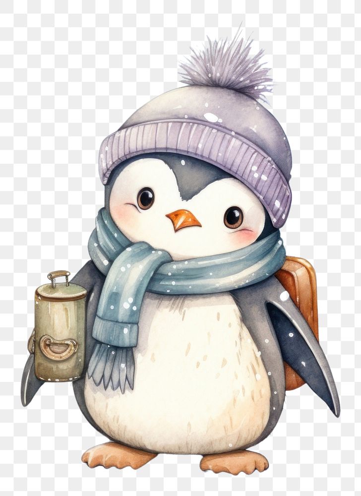 PNG  Cute baby penguin snow drawing snowman