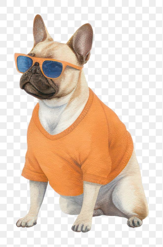 PNG A french bulldog wearing sunglasses on a blue background animal mammal pet. AI generated Image by rawpixel.