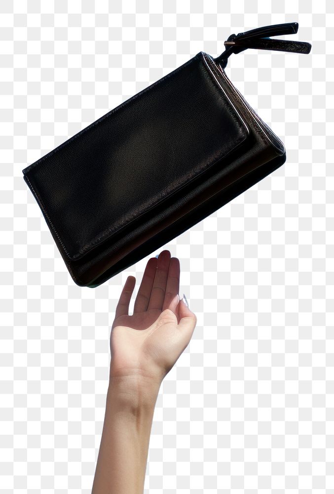 PNG A person throwing small purse handbag wallet blue.